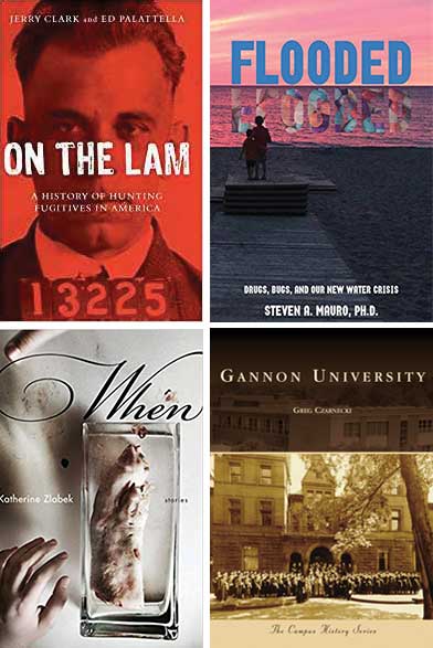 Books Covers: On the Lam, Flooded, When and Gannon University