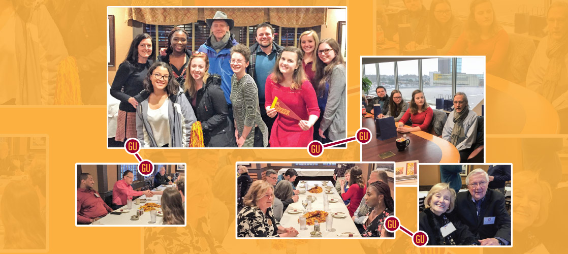 Gannon alumni and students enjoy dinner and conversation during the Detroit ABST.
